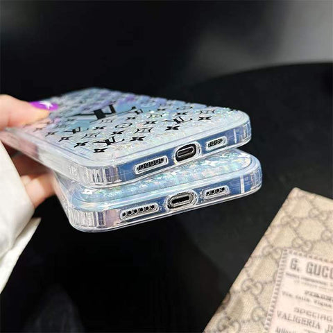 Old flower laser quicksand phone case for iPhone