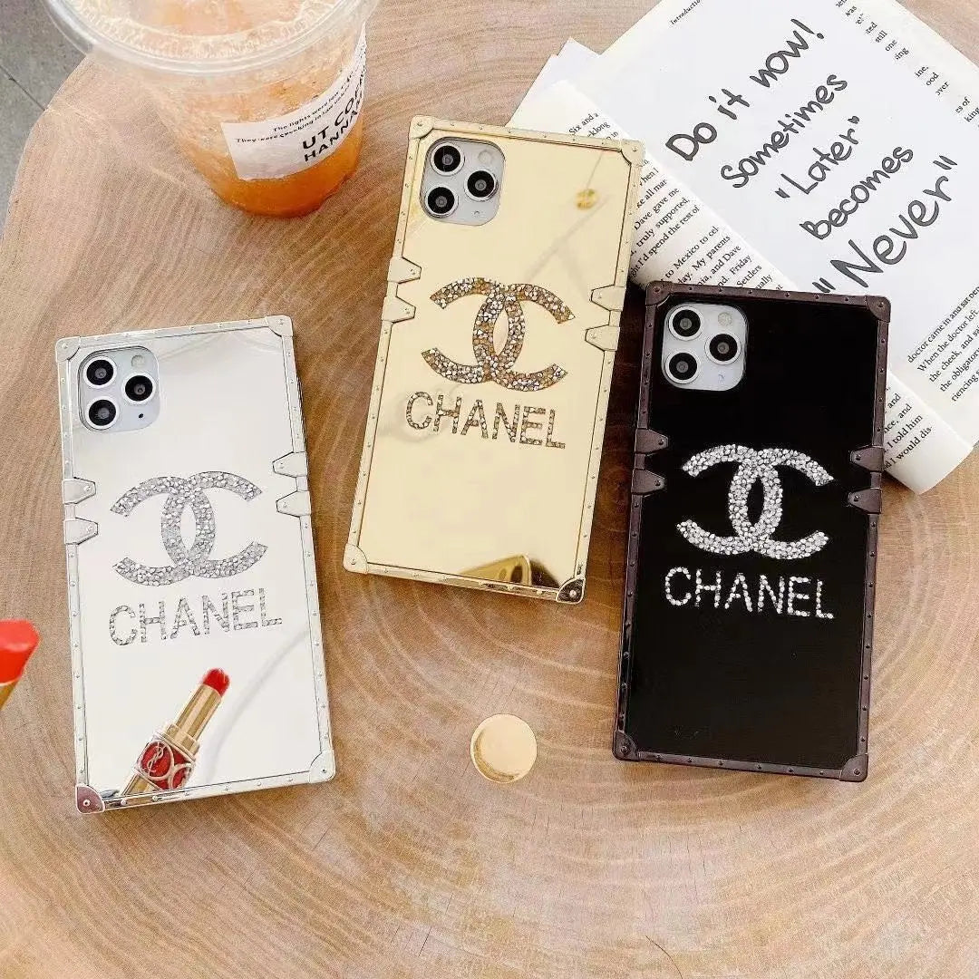 Rhinestone square mirror phone case lbcase