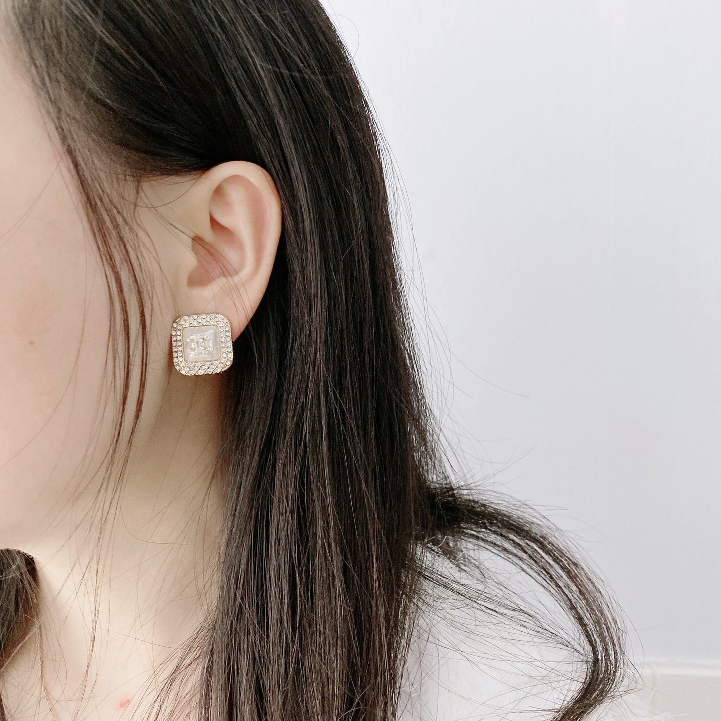 Fashion Pearl Diamond Square Stud Earrings lbcase
