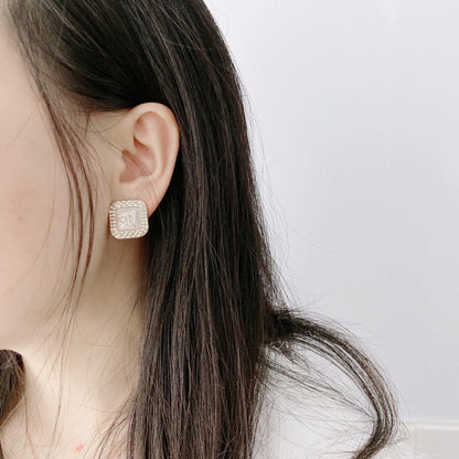 Fashion Pearl Diamond Square Stud Earrings lbcase