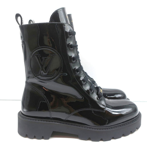 Louis Vuitton Territory Flat Ranger Logo Boots Black Patent Leather Size 40 NEW