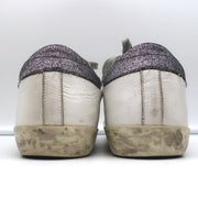 Golden Goose Superstar Glitter Heel Tab Sneakers White & Black Leather Size 38
