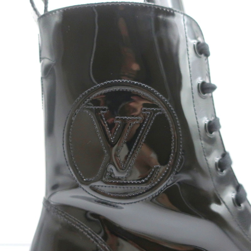 Louis Vuitton Territory Flat Ranger Logo Boots Black Patent Leather Size 40 NEW