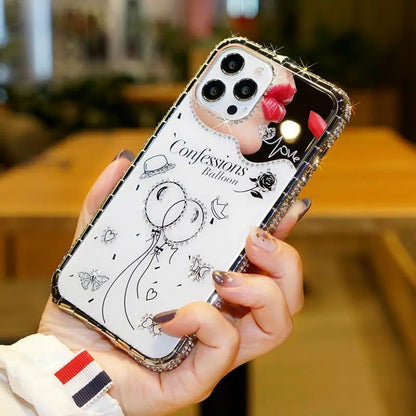 Two-in-one phone case with rhinestone frame and mirror lbcase