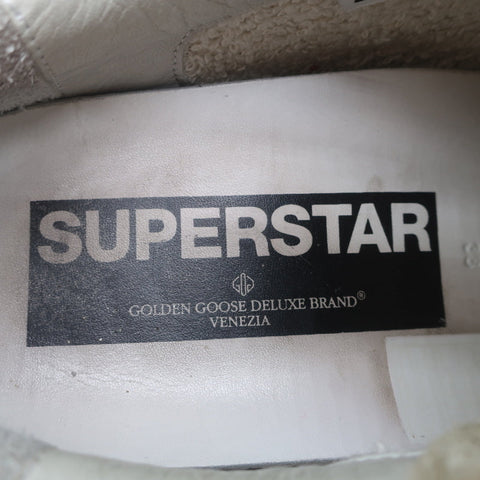 Golden Goose Superstar Glitter Heel Tab Sneakers White & Black Leather Size 38