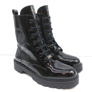 Louis Vuitton Territory Flat Ranger Logo Boots Black Patent Leather Size 40 NEW