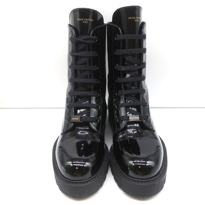Louis Vuitton Territory Flat Ranger Logo Boots Black Patent Leather Size 40 NEW