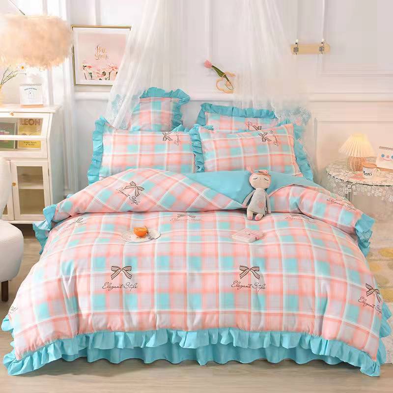 Fashion princess style Skin-friendly cotton four-piece Bed skirt lbcase