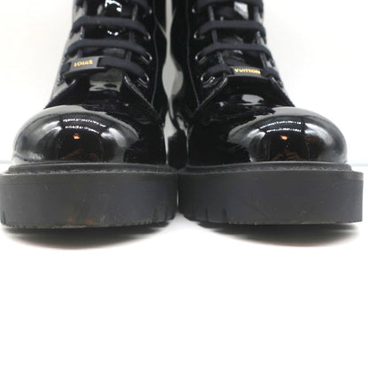 Louis Vuitton Territory Flat Ranger Logo Boots Black Patent Leather Size 40 NEW