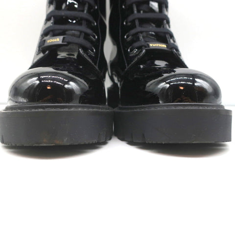 Louis Vuitton Territory Flat Ranger Logo Boots Black Patent Leather Size 40 NEW