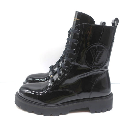 Louis Vuitton Territory Flat Ranger Logo Boots Black Patent Leather Size 40 NEW