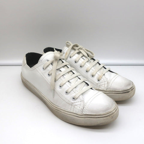 Saint Laurent Cap Toe Low Top Sneakers White Leather Size 40.5
