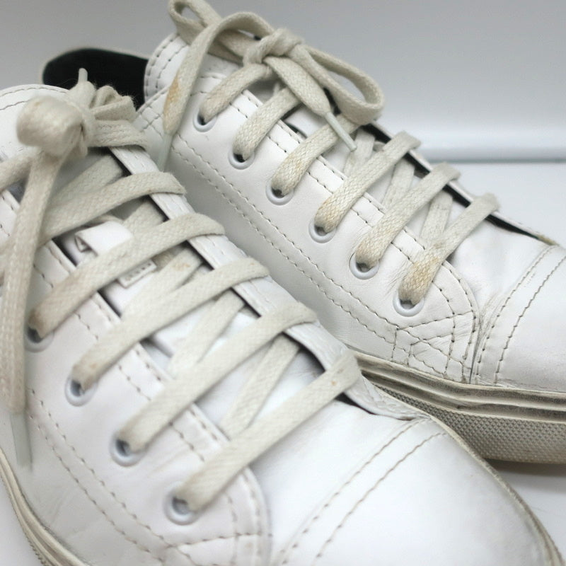 Saint Laurent Cap Toe Low Top Sneakers White Leather Size 40.5