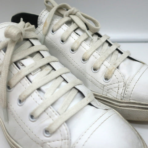 Saint Laurent Cap Toe Low Top Sneakers White Leather Size 40.5