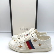 Gucci Ace Bees & Stars Embroidered Sneakers White Leather Size 35.5