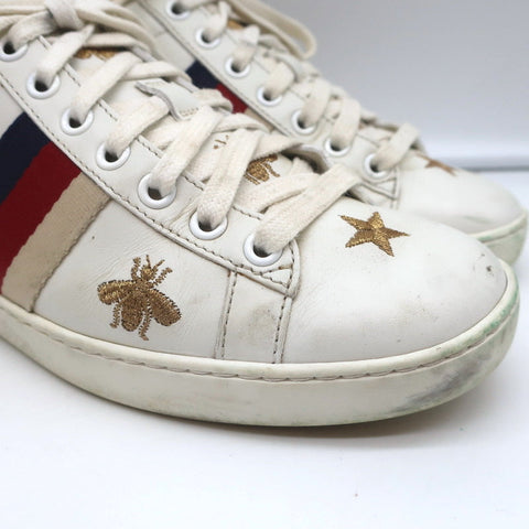 Gucci Ace Bees & Stars Embroidered Sneakers White Leather Size 35.5
