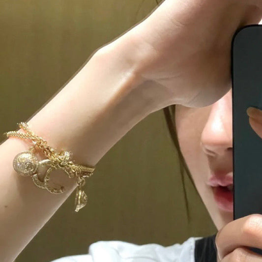 Double-layer rhinestone embossed bracelet lbcase