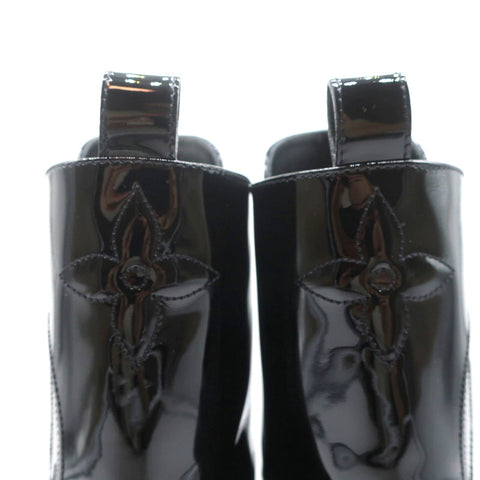 Louis Vuitton Territory Flat Ranger Logo Boots Black Patent Leather Size 40 NEW
