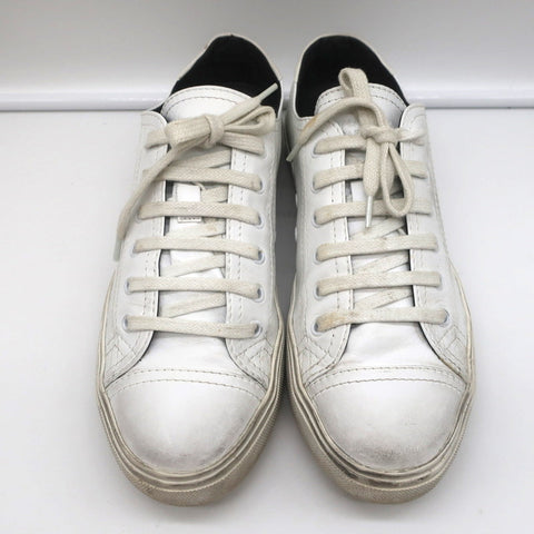 Saint Laurent Cap Toe Low Top Sneakers White Leather Size 40.5
