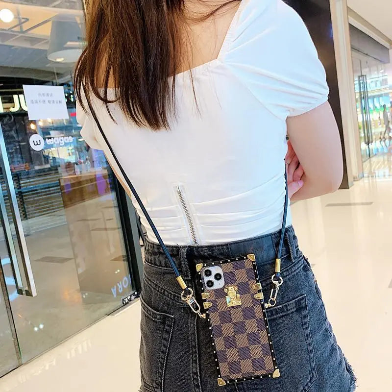 Checkered Slanted back lanyard phone case for iphone lbcase