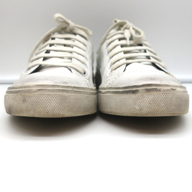 Saint Laurent Cap Toe Low Top Sneakers White Leather Size 40.5