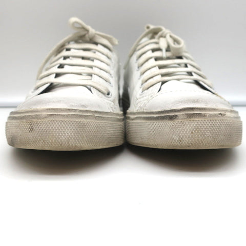 Saint Laurent Cap Toe Low Top Sneakers White Leather Size 40.5