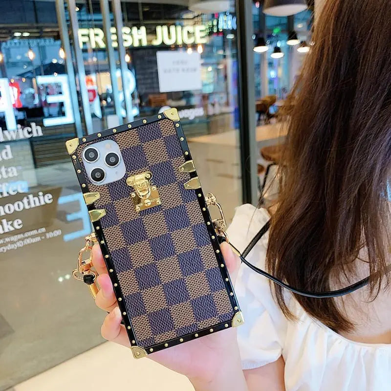 Checkered Slanted back lanyard phone case for iphone lbcase