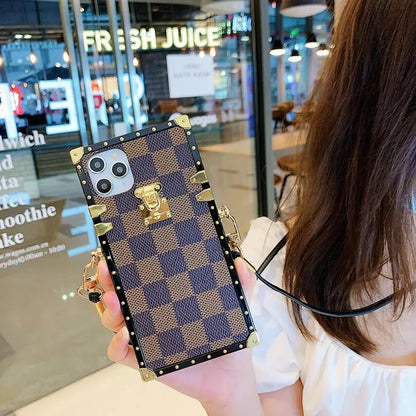 Checkered Slanted back lanyard phone case for iphone lbcase