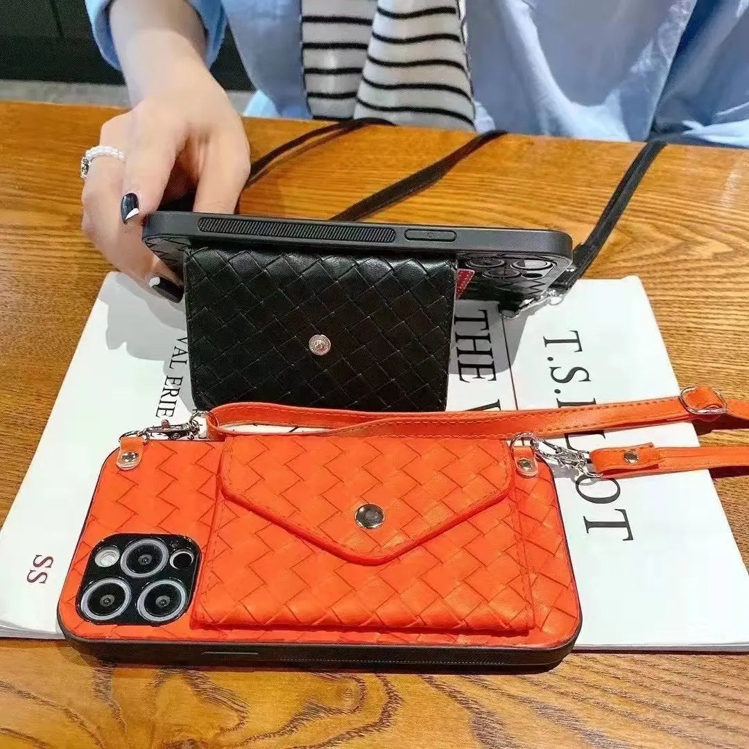 Braided leather fold Coin purse crossbody phone case for Samsung lbcase