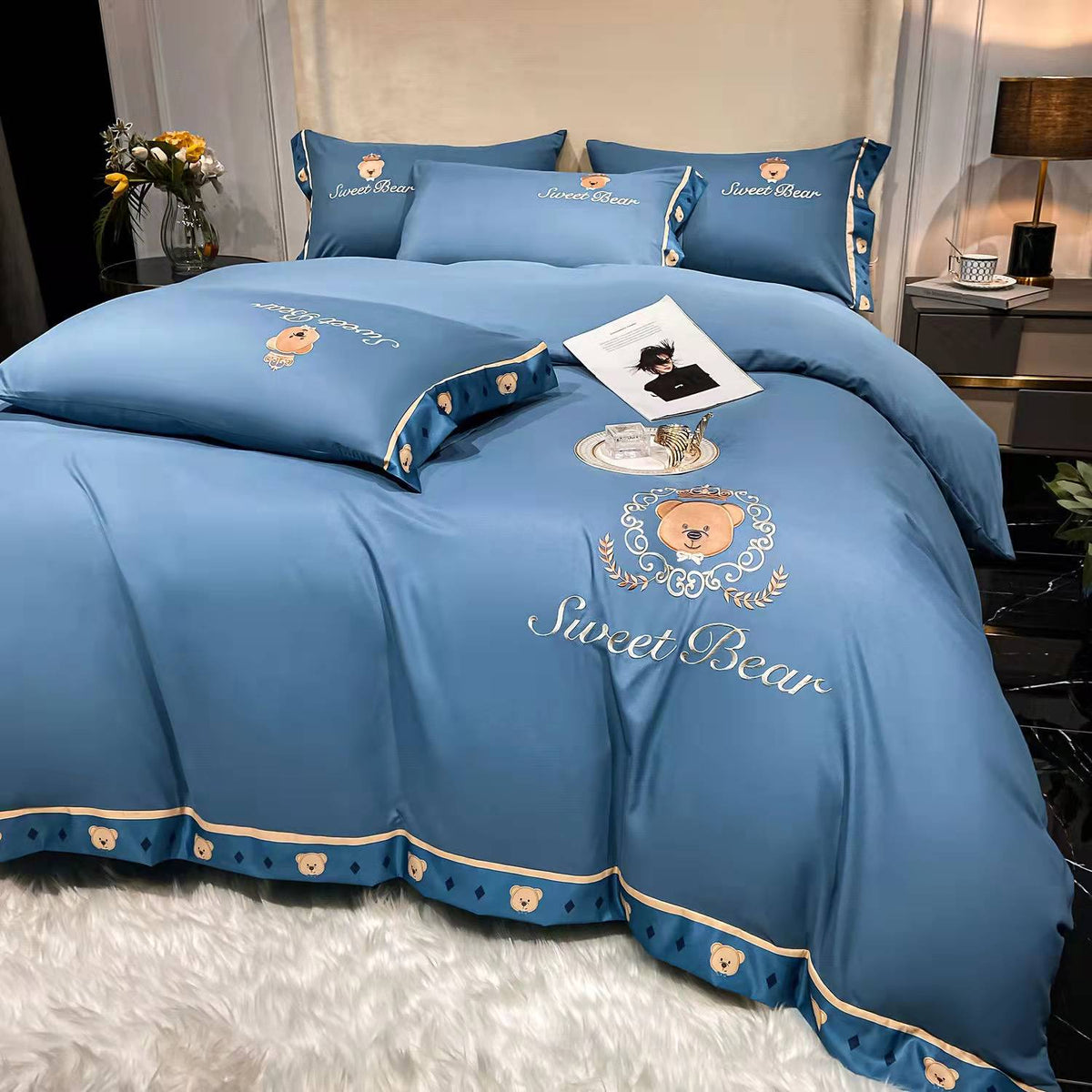 High-end Embroidered skin-friendly brushed cotton Four-Piece Suit  Bed Supplies lbcase