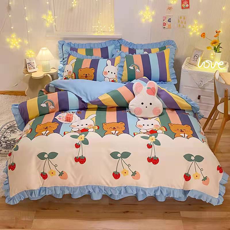 Fashion princess style Skin-friendly cotton four-piece Bed skirt lbcase