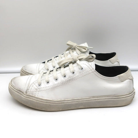 Saint Laurent Cap Toe Low Top Sneakers White Leather Size 40.5