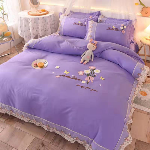 Princess Lace embroidery cotton four-piece Bed skirt bed Supplies