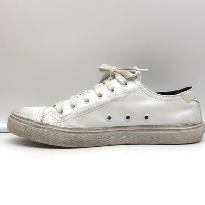 Saint Laurent Cap Toe Low Top Sneakers White Leather Size 40.5