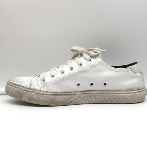 Saint Laurent Cap Toe Low Top Sneakers White Leather Size 40.5