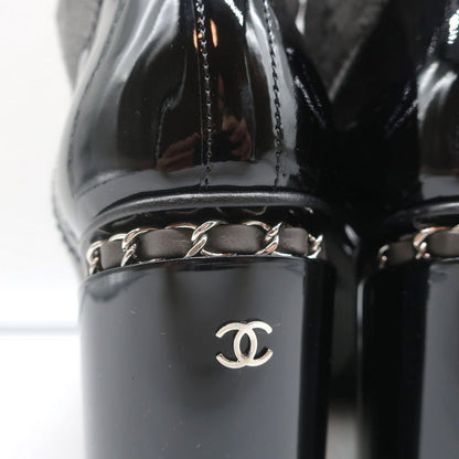 16B Chain-Trim Cap Toe Ankle Boots Gray Calf Hair & Black Patent Size 37