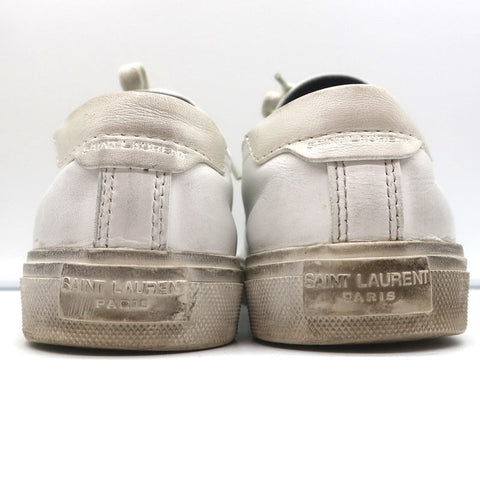 Saint Laurent Cap Toe Low Top Sneakers White Leather Size 40.5