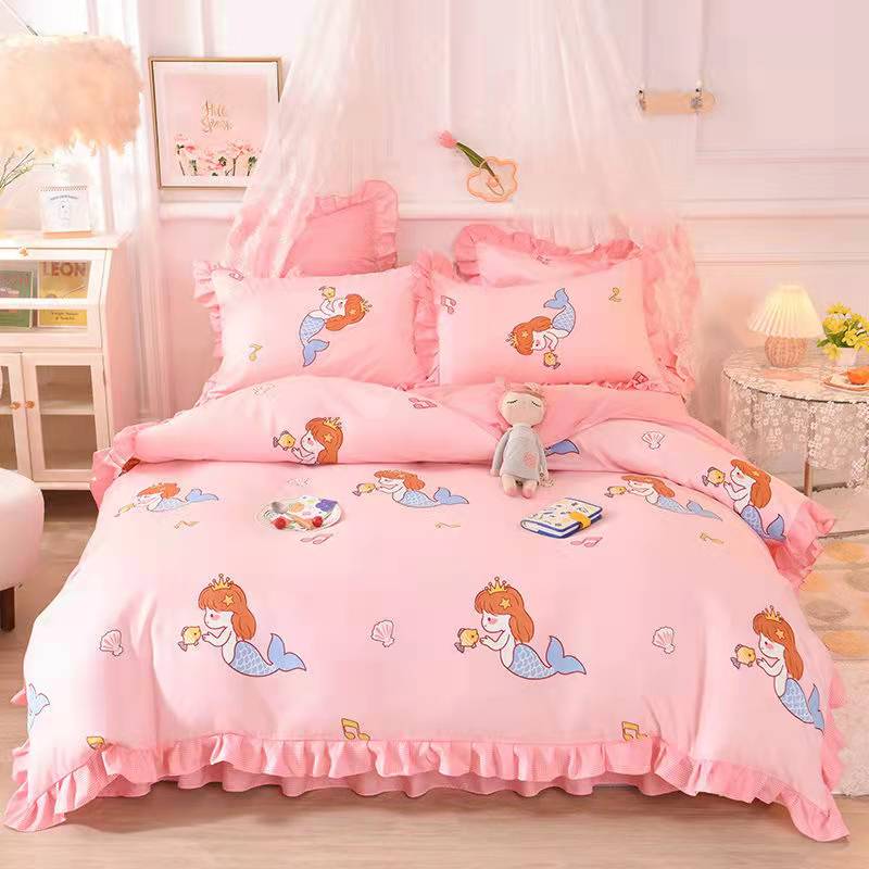 Fashion princess style Skin-friendly cotton four-piece Bed skirt lbcase