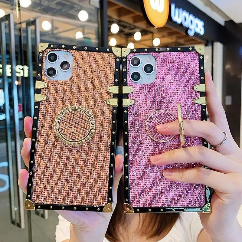 Luxurious Shiny square Ring bracket phone case lbcase