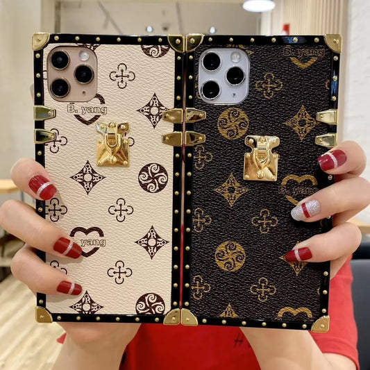 Classic leather square phone case for samsung lbcase