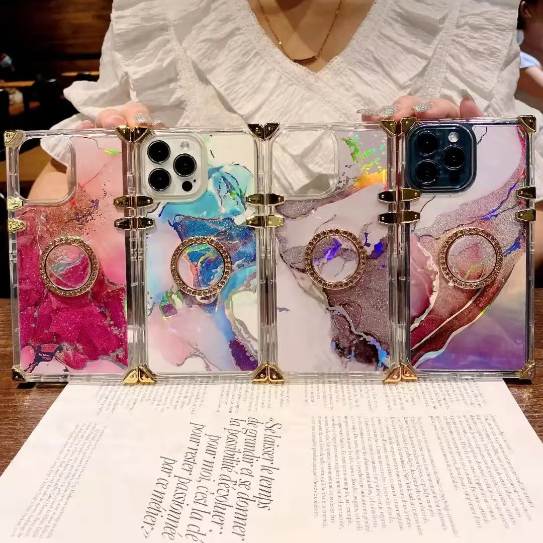 Simple Rhinestone  transparent square phone case lbcase