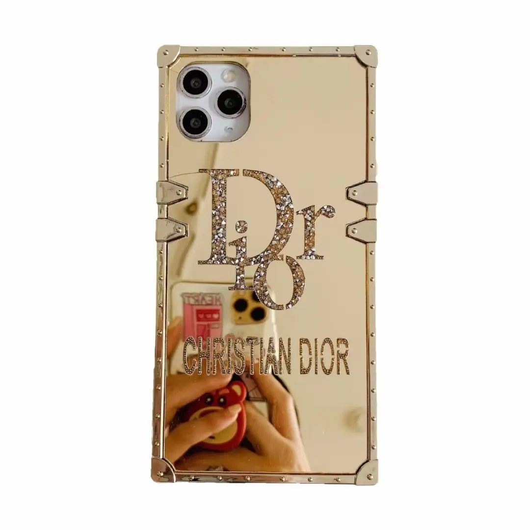 Rhinestone square mirror phone case lbcase