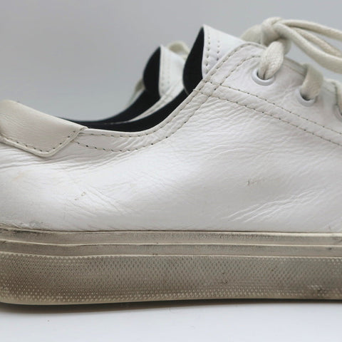 Saint Laurent Cap Toe Low Top Sneakers White Leather Size 40.5