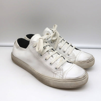 Saint Laurent Cap Toe Low Top Sneakers White Leather Size 40.5