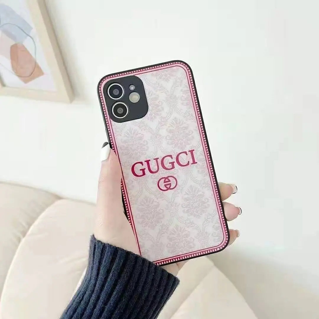Fashion flower printing glass phone case lbcase