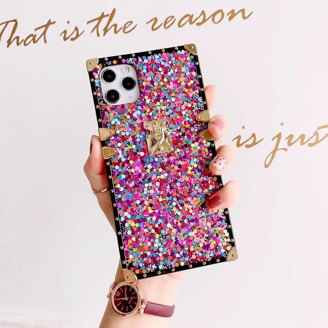 shiny sequined square phone case lbcase