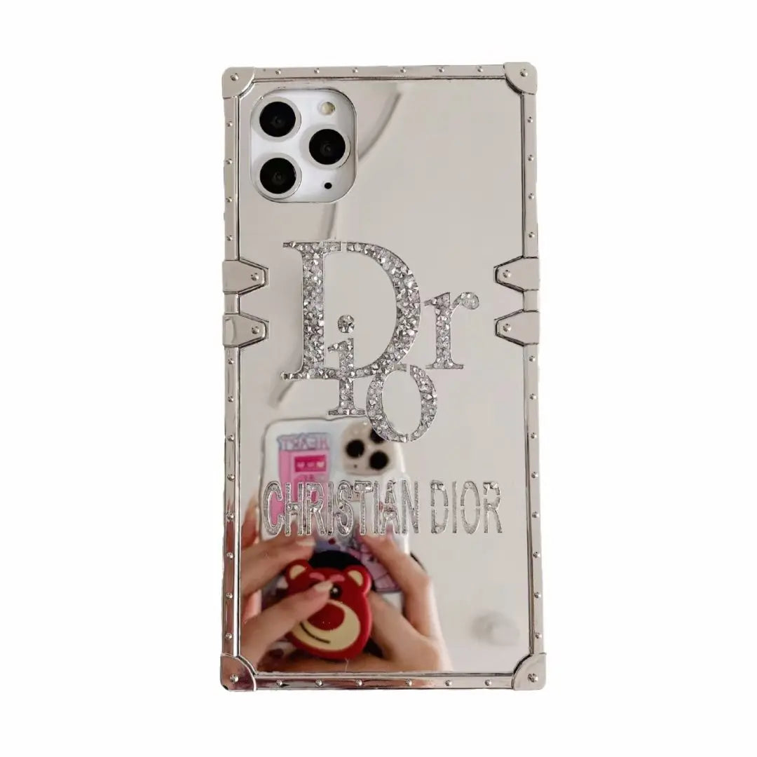 Rhinestone square mirror phone case lbcase