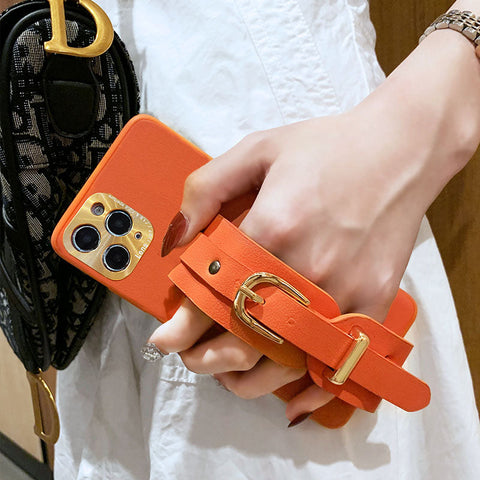 Button Leather Wristband Phone Case