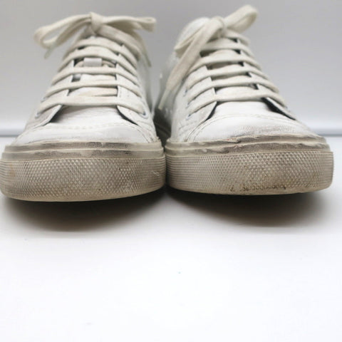 Saint Laurent Cap Toe Low Top Sneakers White Leather Size 40.5
