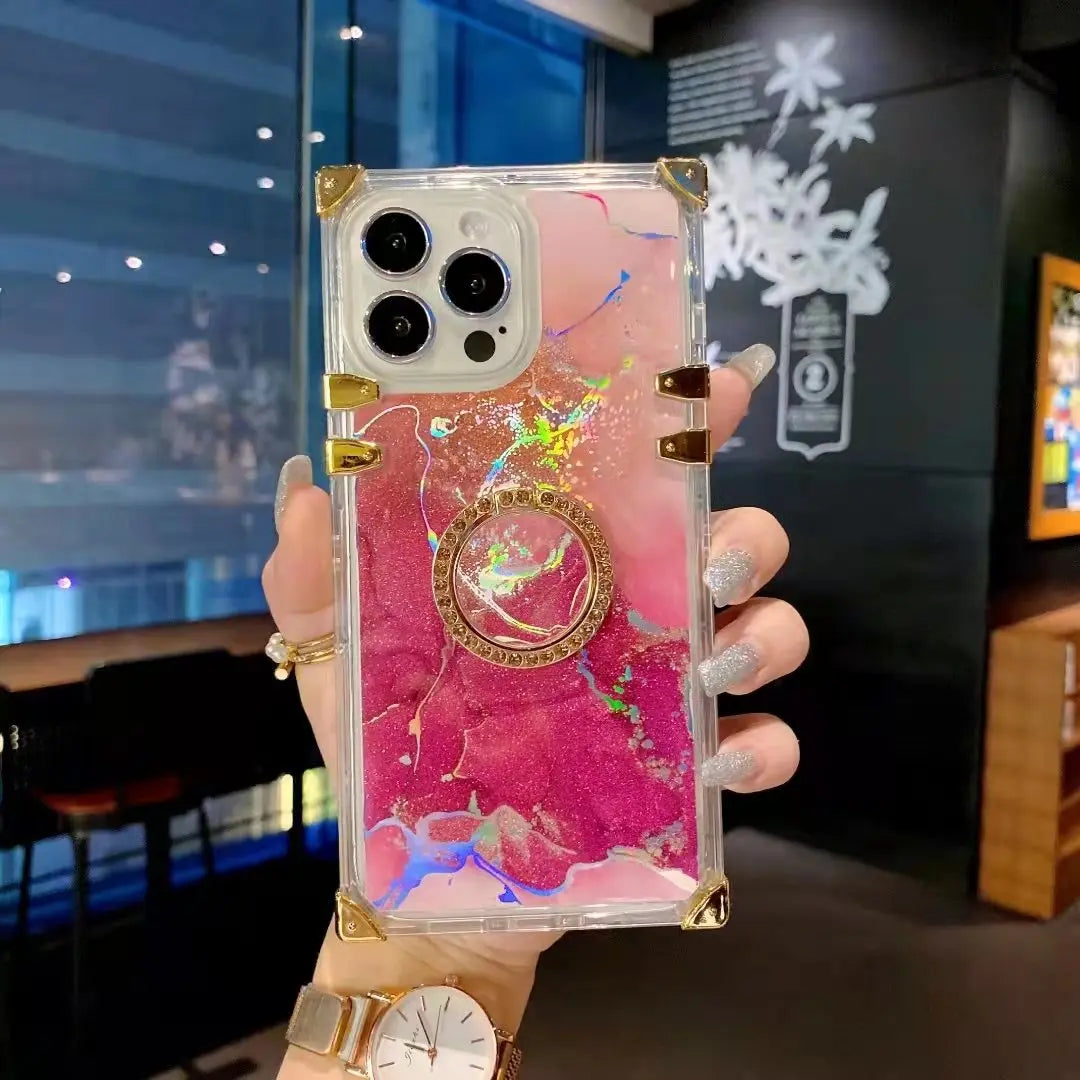 Simple Rhinestone  transparent square phone case lbcase